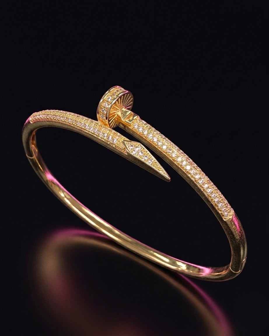Gold Diamond Nail Bangle Bracelet