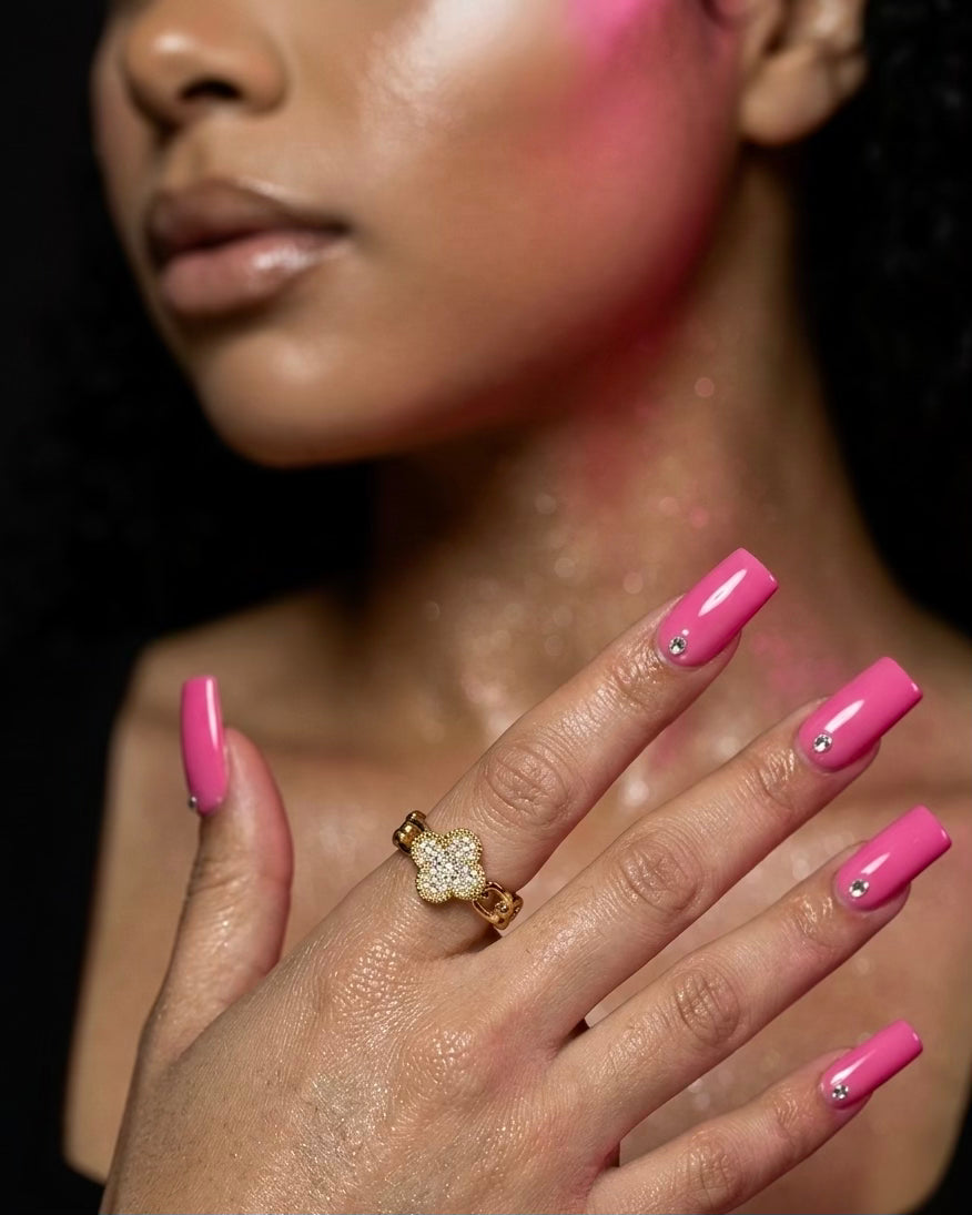 Lucky Diamond Clover Gold Link Ring